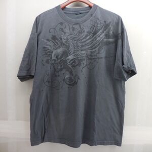 Miami Ink Mens Graphic T-Shirt XL Gray Skull Winged Tattoo Art Short Sleeve Tee